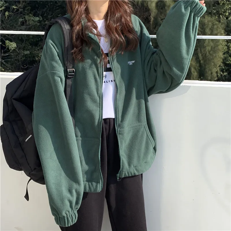 Jackets Women Loose Aesthetic Zip-up Pockets Letter Casual Outerwear BF Ulzzang Harajuku Daily Streetwear Teens Trendy New Hot