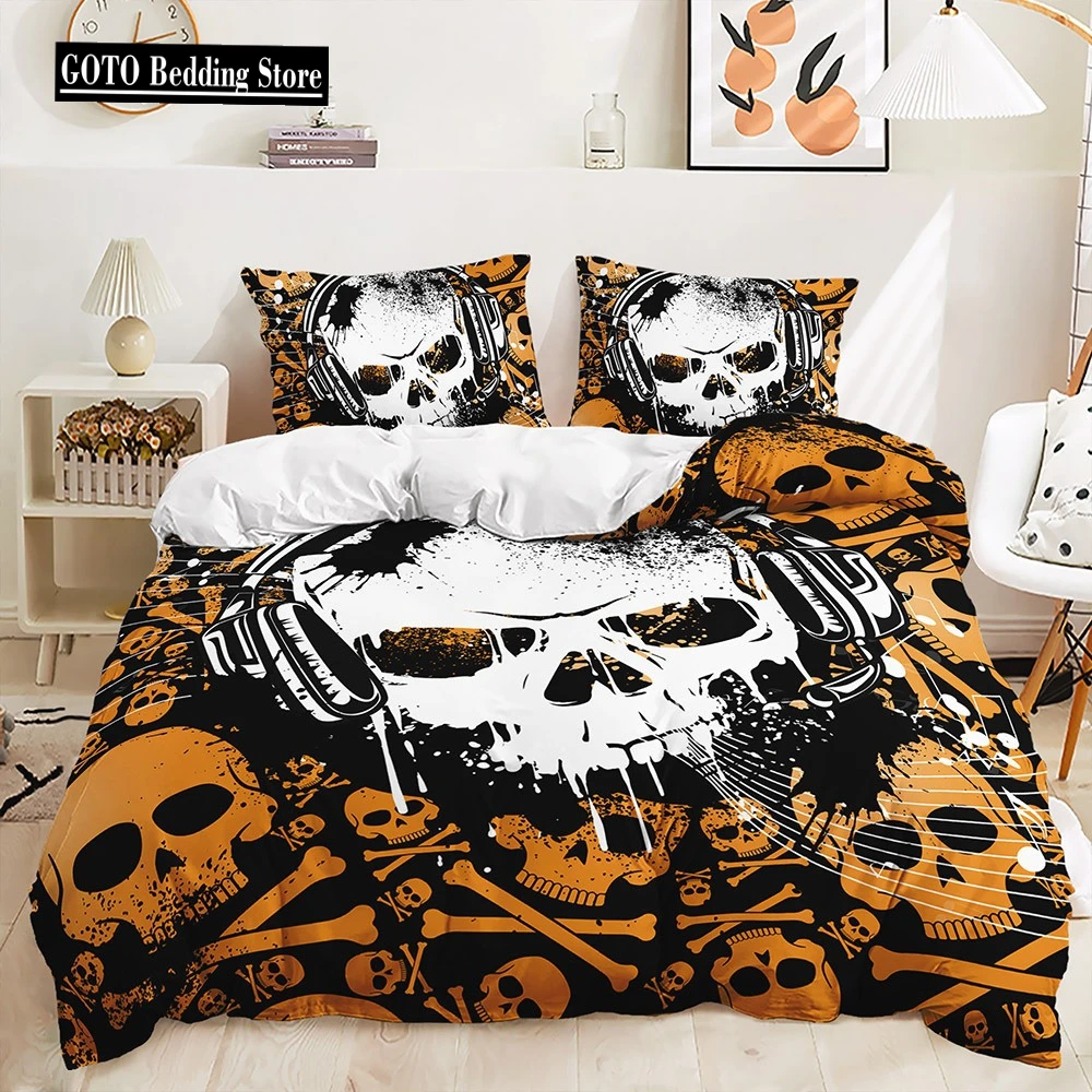 

Brow Skull Skeleton Bedding Set, Halloween Decor,Duvet Cover,Queen Size,Luxury,Soft Bedding,Comforter Cover,Rose, Death Skull