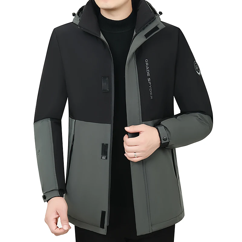 2024 New Men's Winter Parka Business Light Luxury Thickened Detachable Hooded Warm Coat Male Fashion Cold-proof Padded Jacket