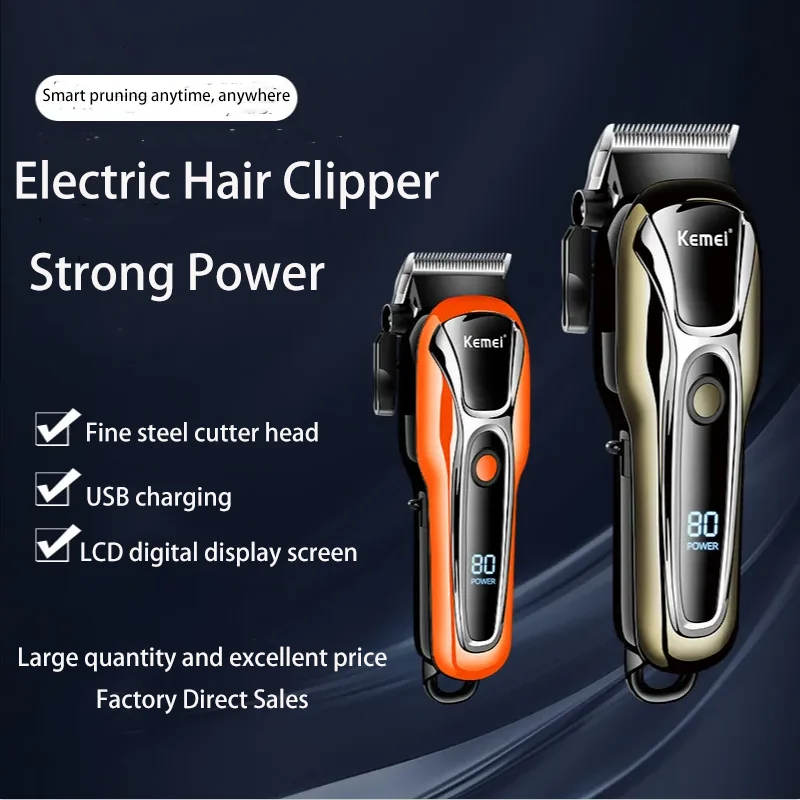 Kemei KM-1990PG Usb Charging Lcd Liquid Crystal Digital Display High Power Professional Hair Salon Electric Hair Clipper