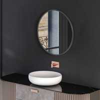Bathroom mirror, round mirror, aluminum frame bathroom mirror, Ø50 cm wall mirror, for bathroom, IP44, black