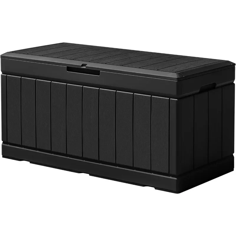 Outdoor Storage Box 85 Gallon Resin Waterproof Deck Box with Wood Texture Large Storage Bin for Patio Cushions (Black)