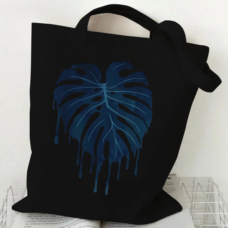 Monstera Plant Print Women Canvas Shopping Bag Casual Large Capacity Shoulder Bag Eco Handbag Tote Reusable Grocery Shopper Bags