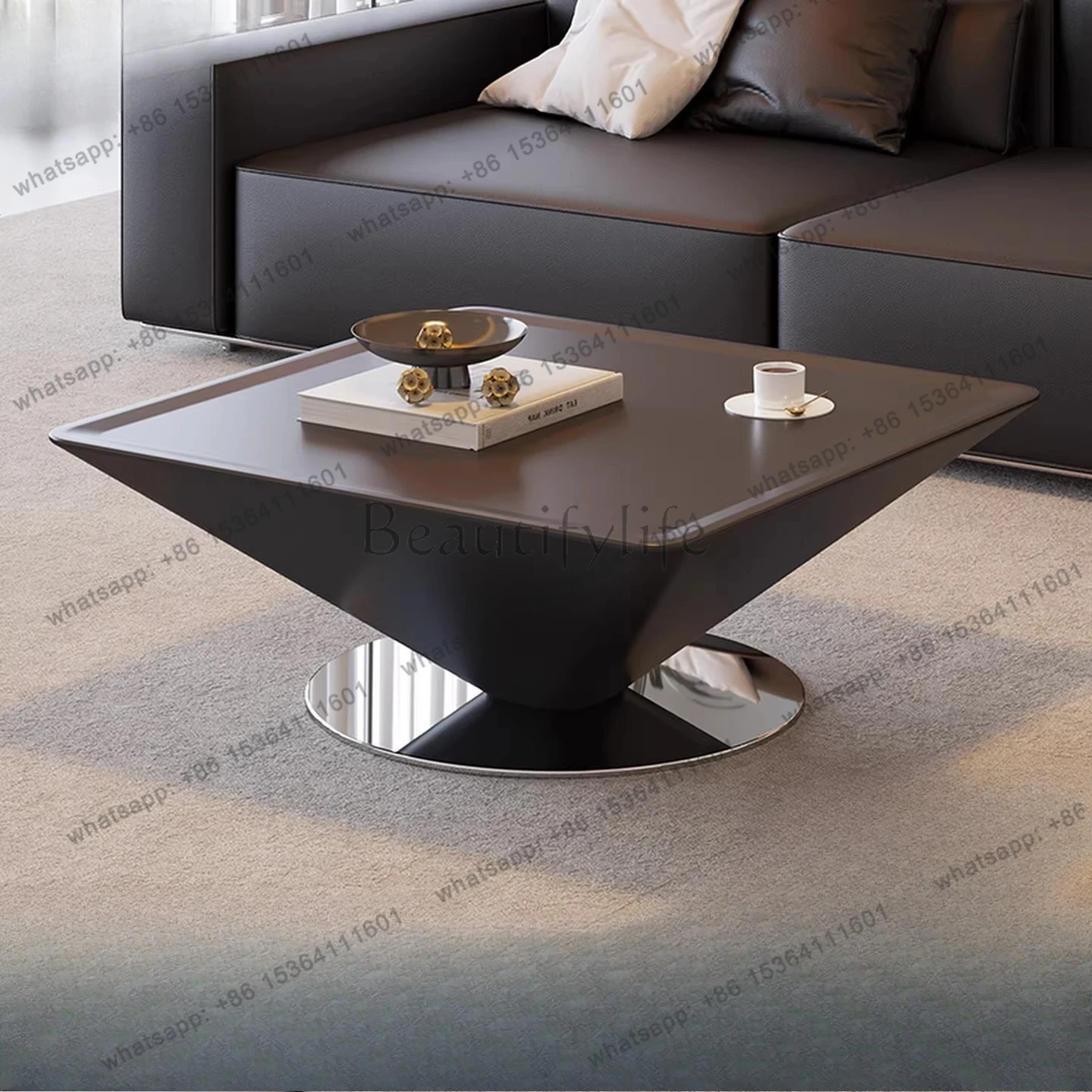 

Italian solid wood coffee table living room household small apartment high-end square creative suspended tea table