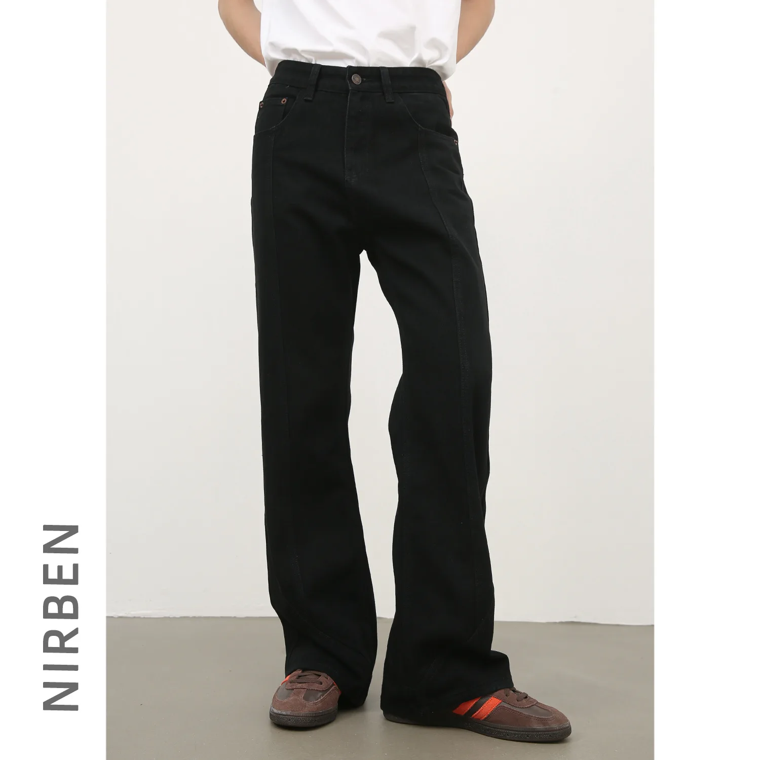 Denim Black Micro-pull Jeans Men's Loose Straight American High Street Casual Pants