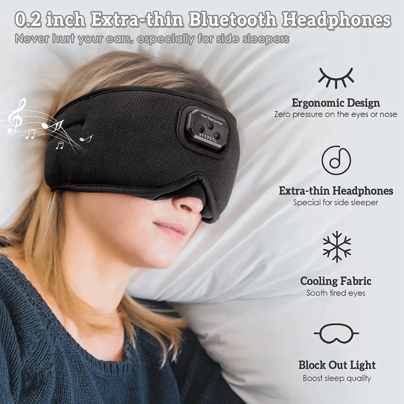 New White Noise Bluetooth Sleep Blindfold, Built-in 20 White Noise Band Timing