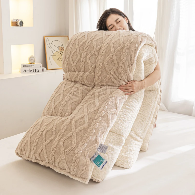 Fotografia 5: Cobertor quente super grosso para cama, Cashmere de cordeiro artificial, Cobertores ponderados, cobertor de edredão confortável macio, novo