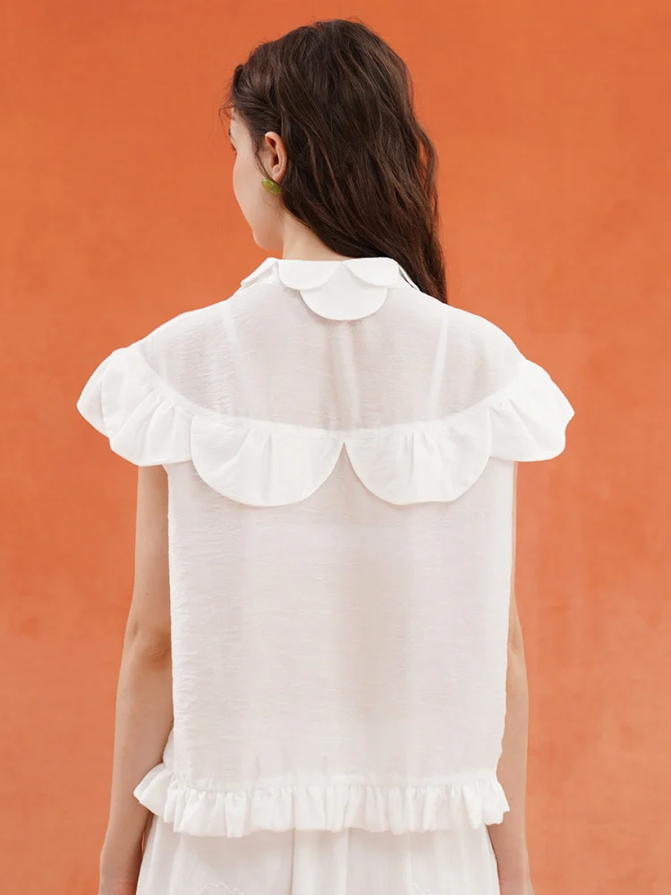 Ärmelloses, dünnes Sommerhemd mit Blütenblattkragen für Damen