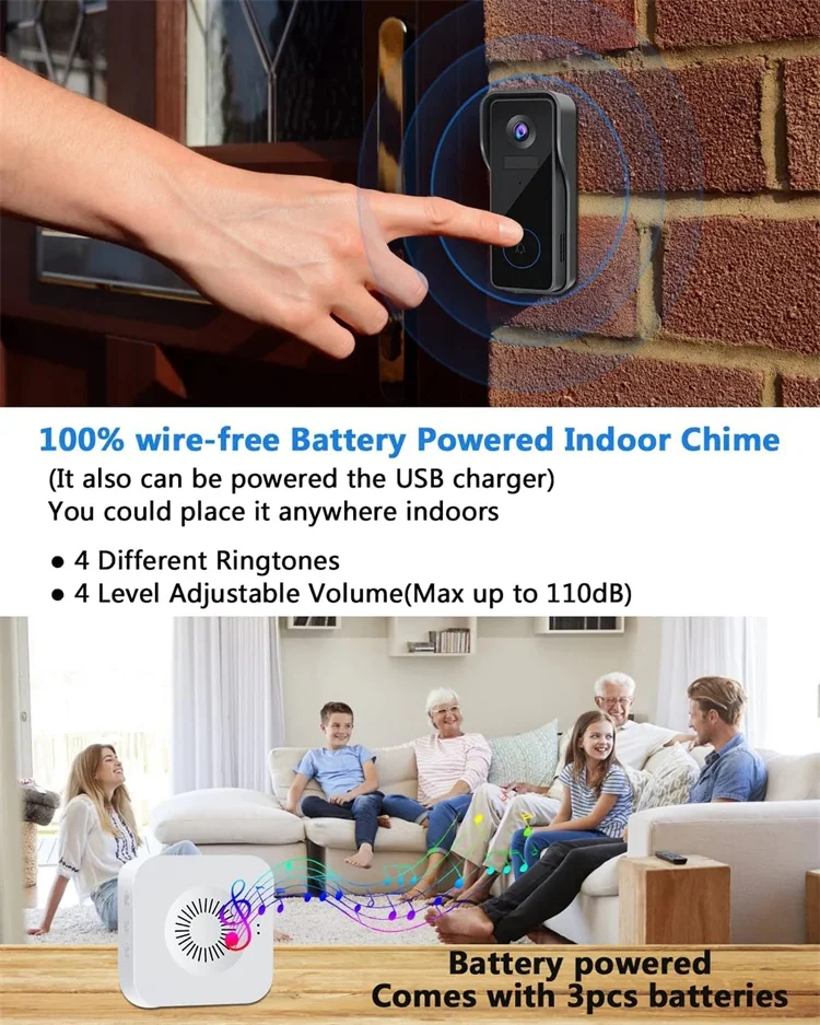 Perfect Quality Home Waterproof Smart Visual Wireless Doorbell with 2k Hd Camera