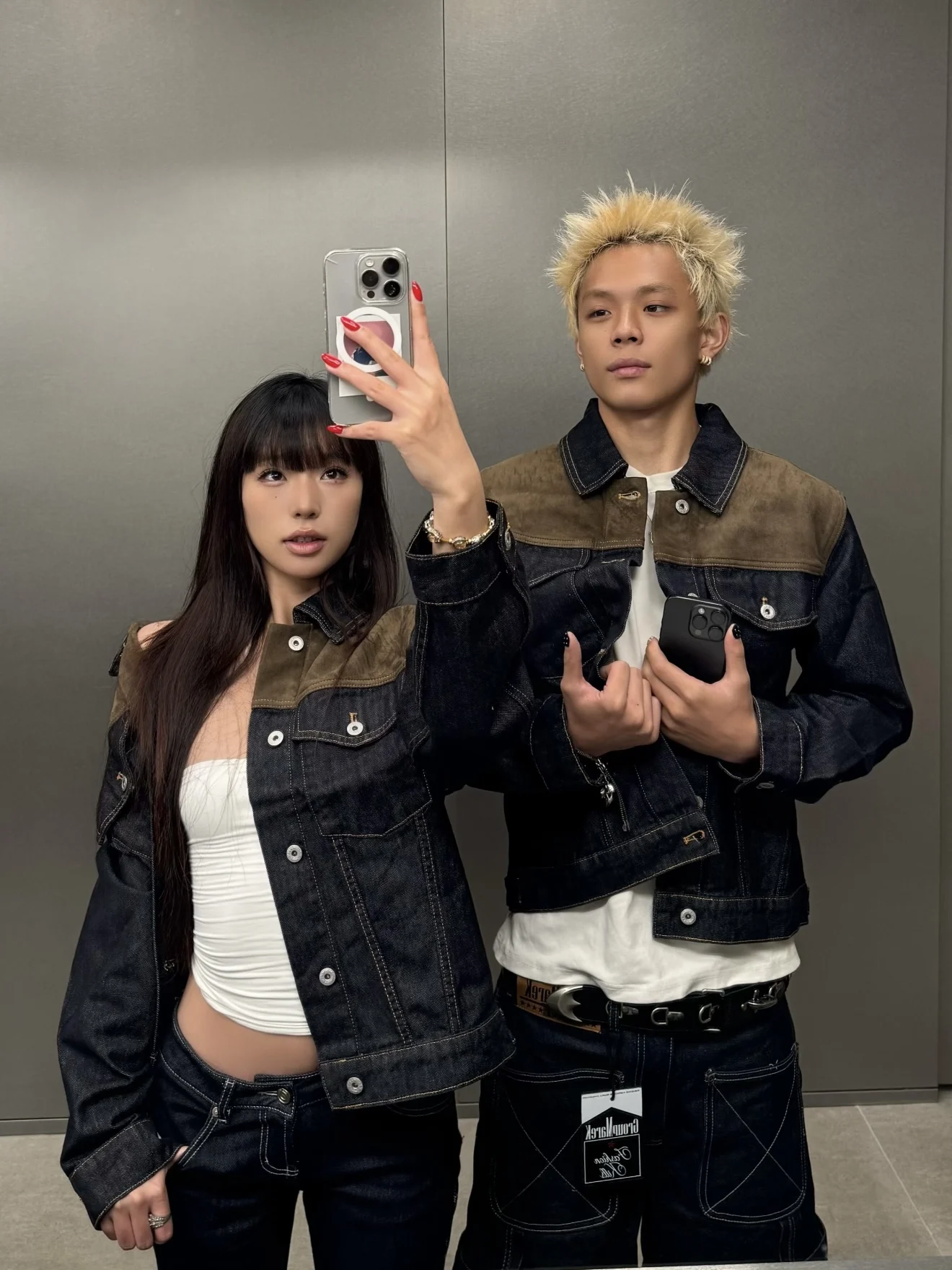 ex الجلد المدبوغ المرقعة غرزة التباين اللون الأصلي oulder الدنيم Jaet الخريف الشتاء تنوعا Jaet للرجال والنساء #2