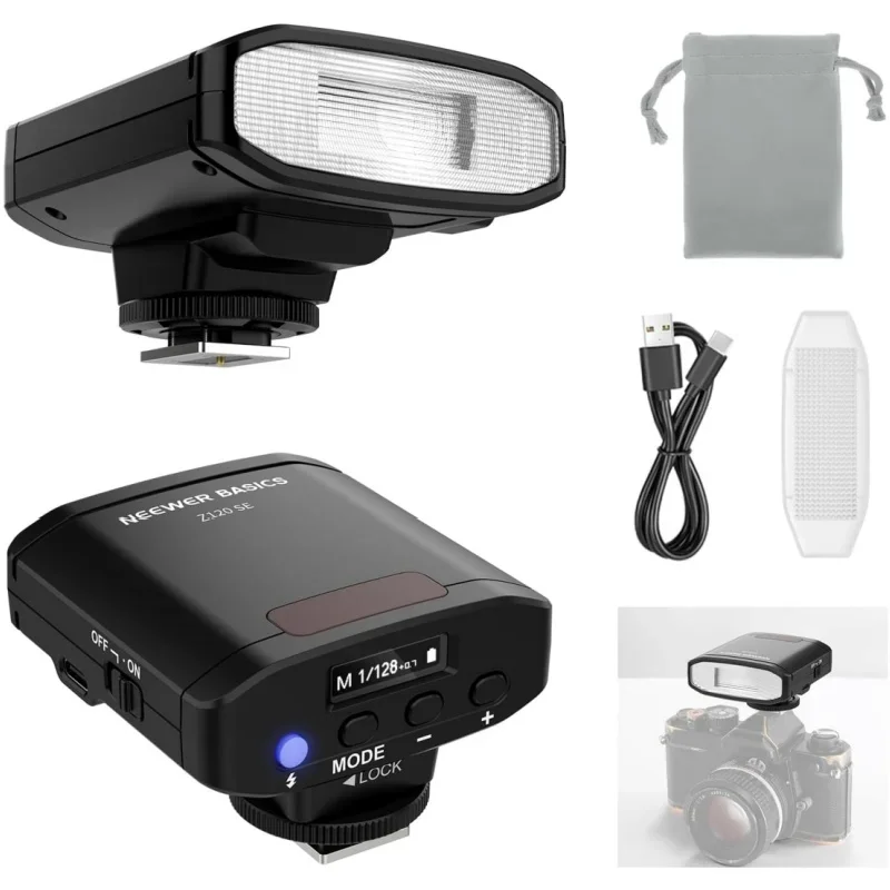 NEEWER Basics Z120 SE 5600K Mini Camera Flash Speedlite GN12, 2000mAh/500 Flashes/0.1-1.8s Recycle, For Canon Nikon Sony Fuji