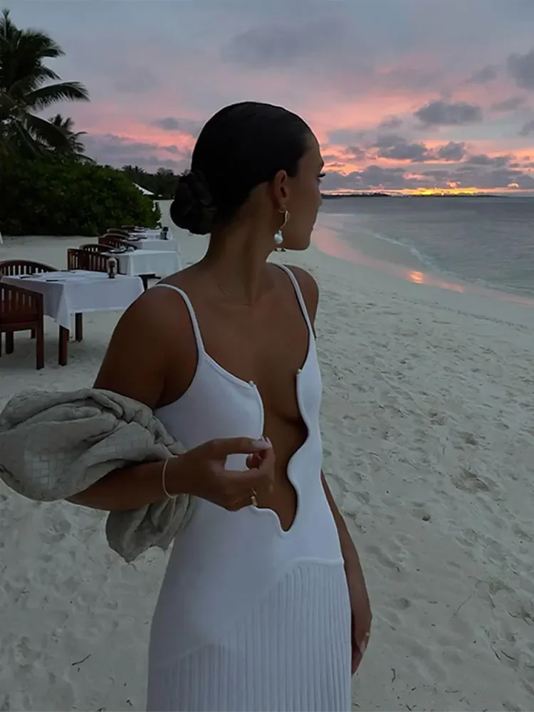 

Женское ажурное длинное платье, привлекательное облегающее платье на бретелях-спагетти с открытой спиной и открытыми плечами, Клубное вечернее платье для свидания, 2024