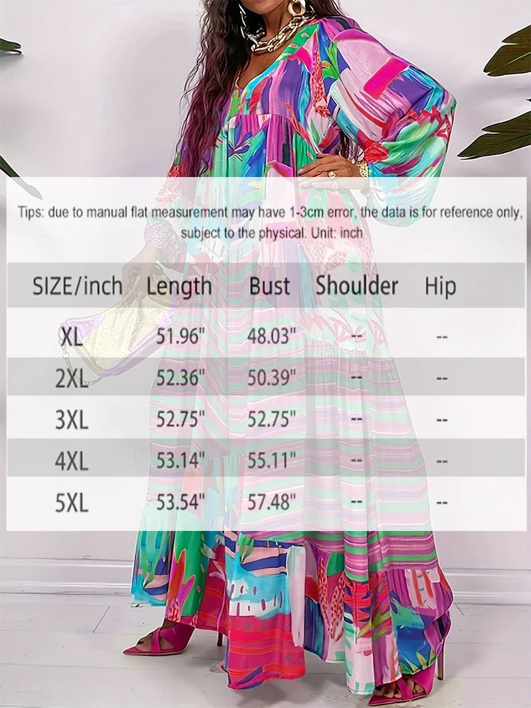 2024 Fall/Winter New Women's Casual Dress, Long Sleeve, V-neck, Personalized Dress with Irregular Pattern Print