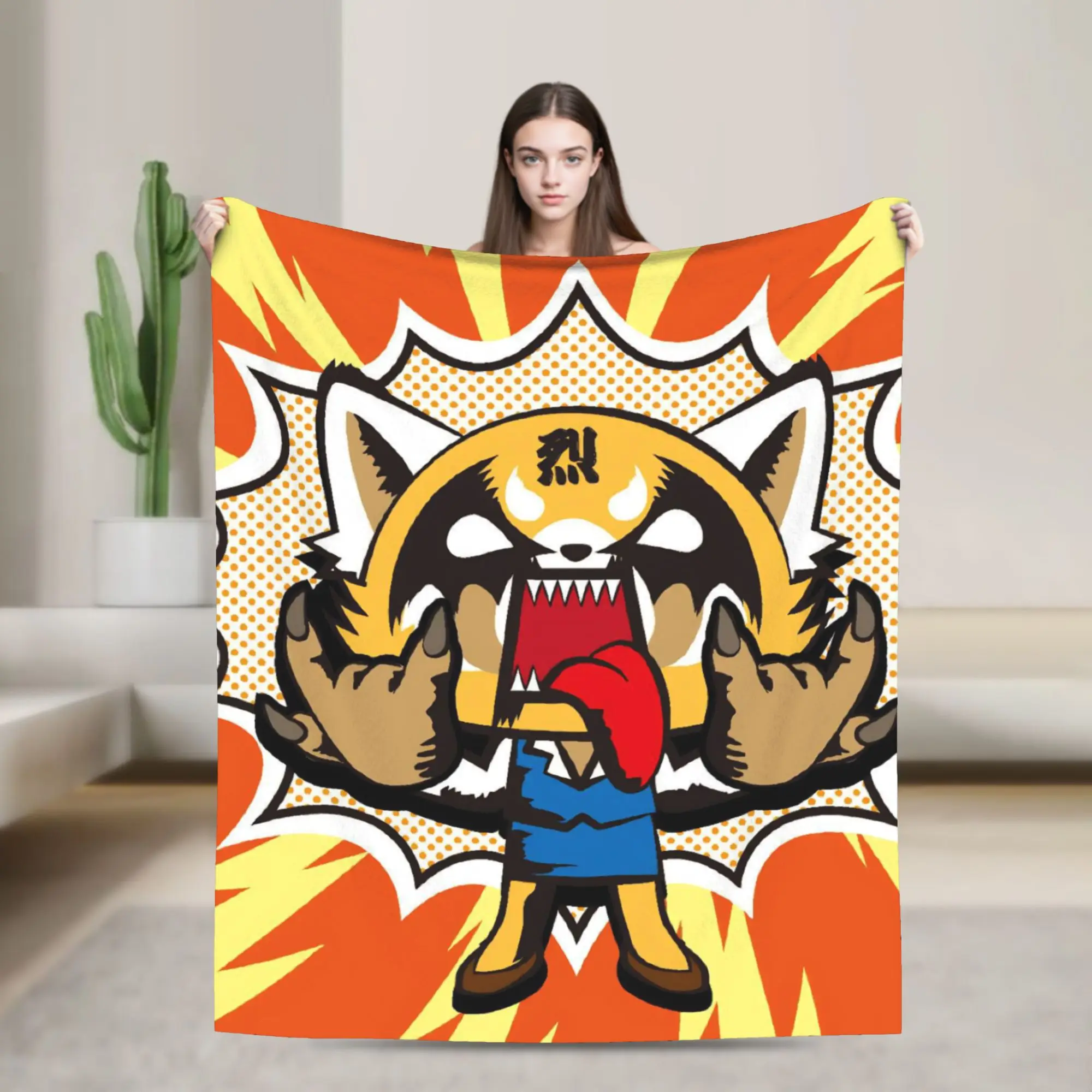 Aggretsuko Rage Blanket Flannel Spring/Autumn Retsuko Anime  Multifunction Super Soft Throw Blanket for Bed Office Bedspreads