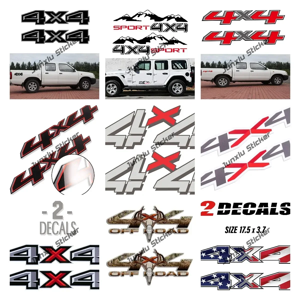 A Pair 4x4 Sticker American Flag Bullet Camouflage Elk Skull sport 4x4 Offroad Waterproof Vinyl Decals PVC Accessories JDM Decal
