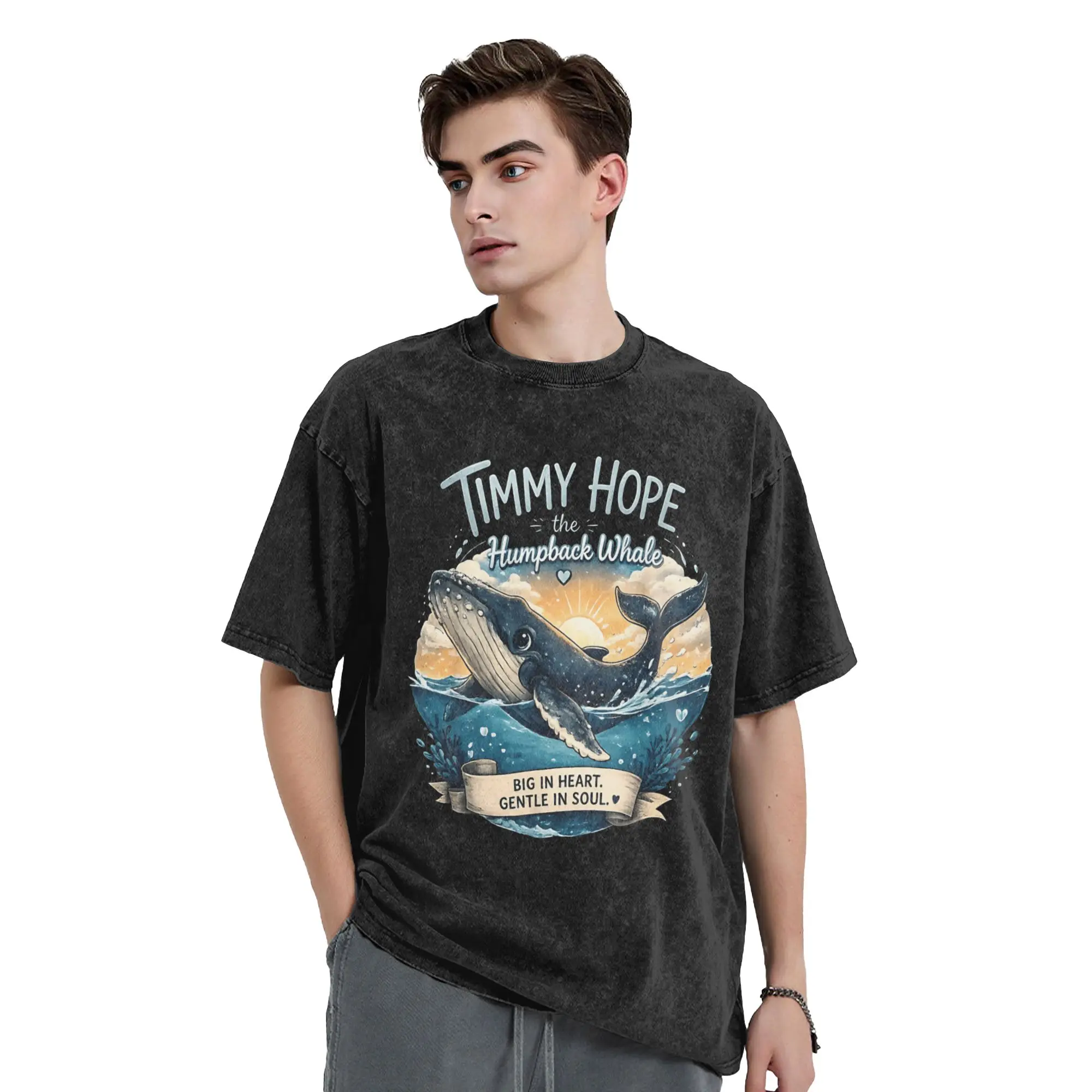Harajuku Washed T Shirt Timmy Hope Whale of Light buckelwal Simple T Shirts  Leisure Tshirt  Man Beach Y2K Fun Pattern Top Tees