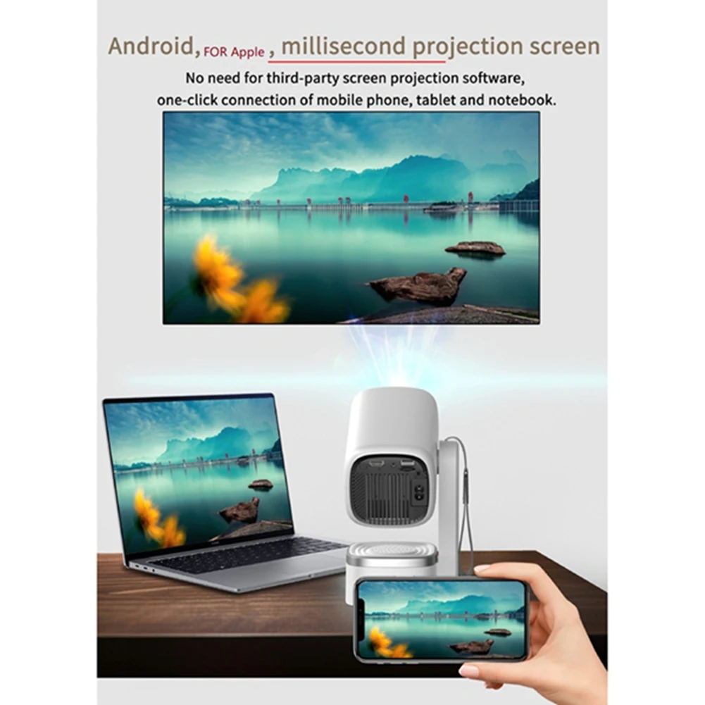 Dynamic 4K Portable Mini Projector Built-in Speaker 1280x720P WiFi6 BT5.0 Android System Auto Focus for Home Theater EU Plug