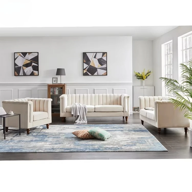 Classical Design Living Room Sofa Set 3 2 1 Seat Luxury Velvet Fabric Sectional Modular Couch KD Sofa For Apartment Hotel 8131