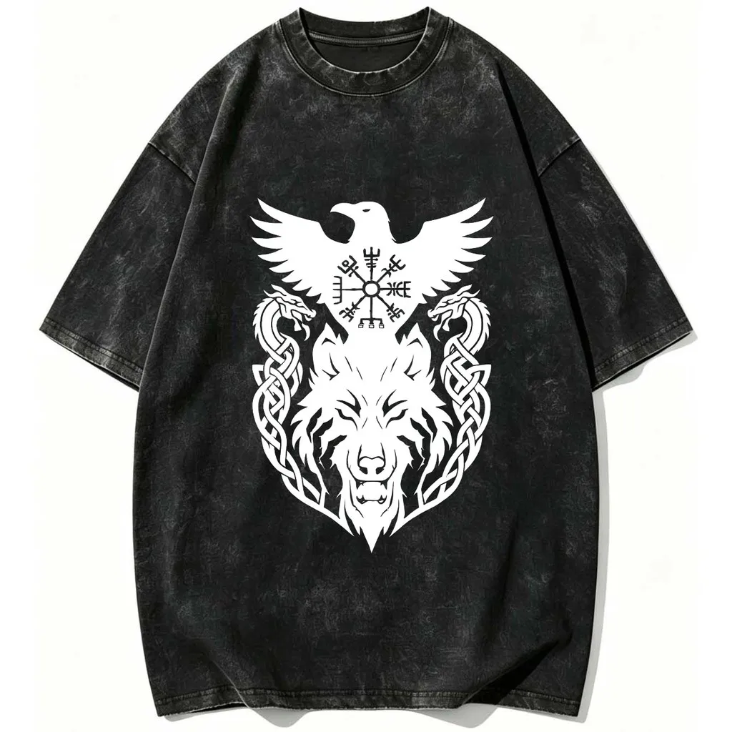 CLOOCL Retro Style Wolf Eagle Norse Symbolic Design Printed T-Shirts Vintage Shirts Summer Tees Casual Tops Mens Clothing