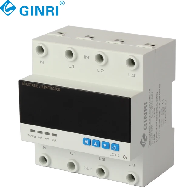 Protecteur de tension de moniteur de protection de courant de surtension et de sous-tension de Rail Din réglable triphasé 220v 63a