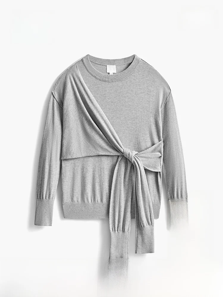 

Свободный вязаный свитер Long Sve Knot Sle, повседневная модная зимняя женская одежда H & M 00004, смешанный с открытыми плечами