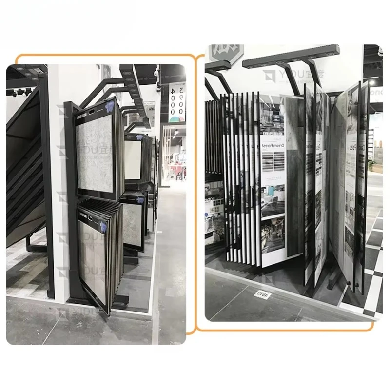 

hot sales Factory Metal Wood Quartz Ceramic Tile Showroom Stone Sample Stand Wooden Page Turning Floor Marble Display Rack