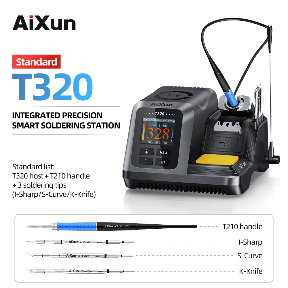 Estação de solda inteligente AIXUN, T320, 200W, tudo em um, sem botões, controle por toque, T245, T210, alça e pontas, PCB, ferramenta de reparo BGA