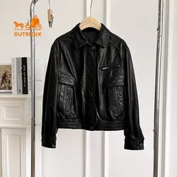 Autumn and Winter Women's Real Leather Motorcycle Jacket Small Size Loose Fashion Retro Black Leather Short Coat Jacket Commuter