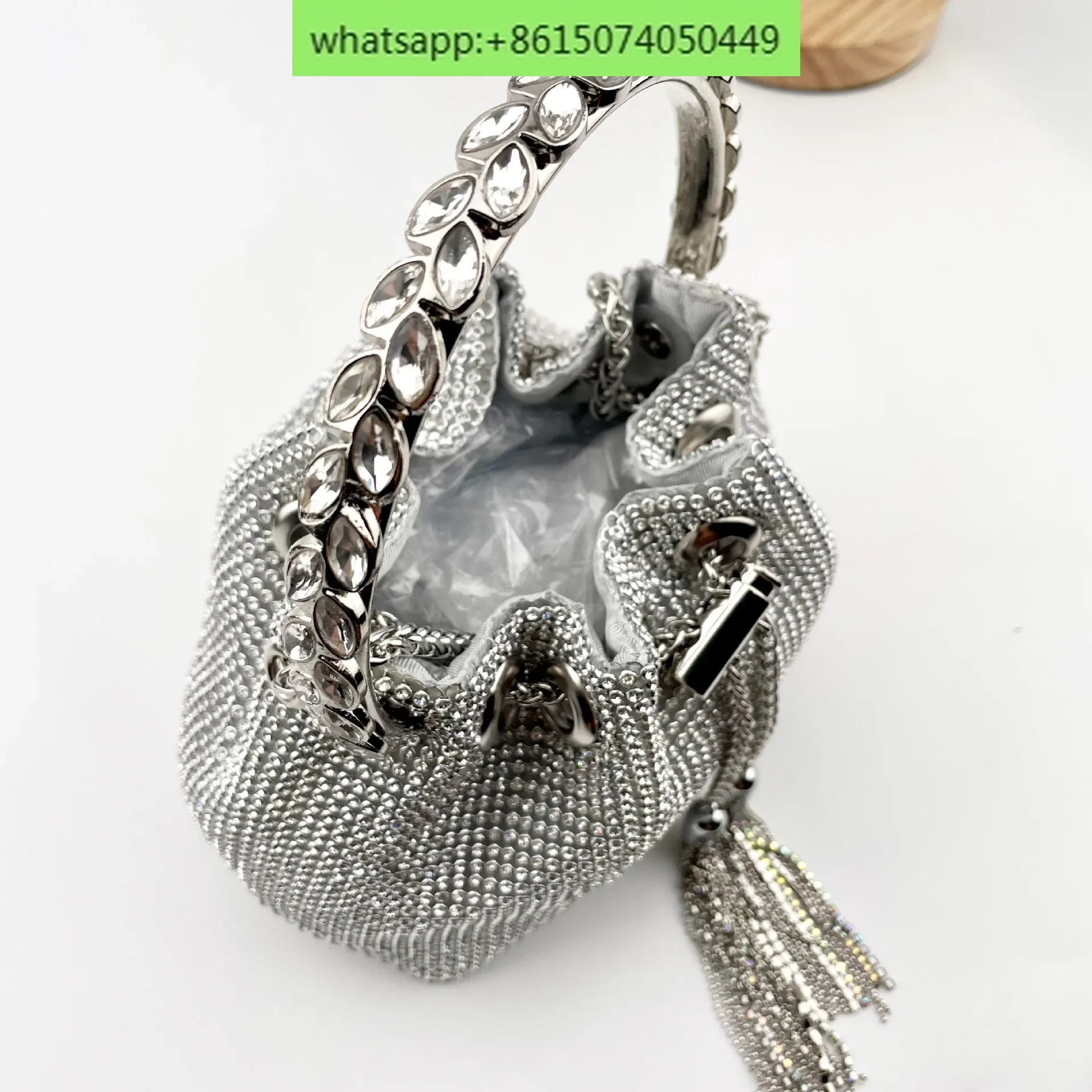 High end diamond bag, niche light luxury crossbody handbag, dinner bag, shiny diamond embellished bucket bag