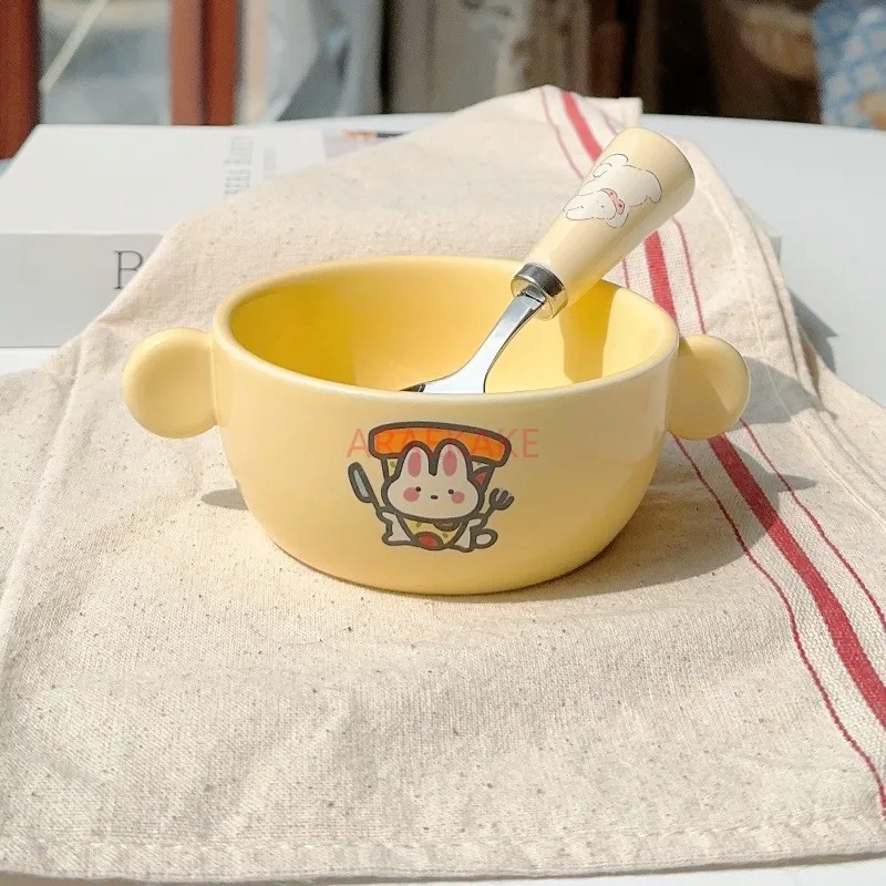 Double Ear Roast Bowl Ceramic Small Cute Children's Dining Special Bowl Cartoon 4.4 inch Bowl