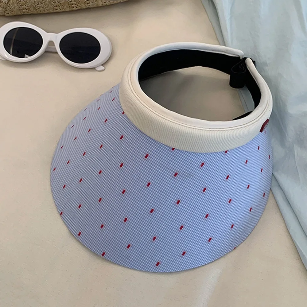 

Peaked Hat Sweet Woman Sun Hat Anti-UV Wide Brim Empty Top Cap Colorful Dot Sunscreen Visor Cap Beach