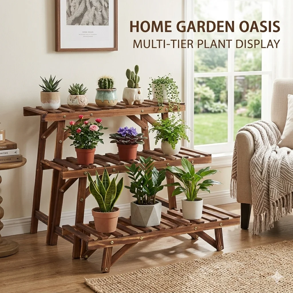 3 Tier Wood Plant Stand Display Rack Flower Pot Holder Planter Organizer for Home Garden Decor