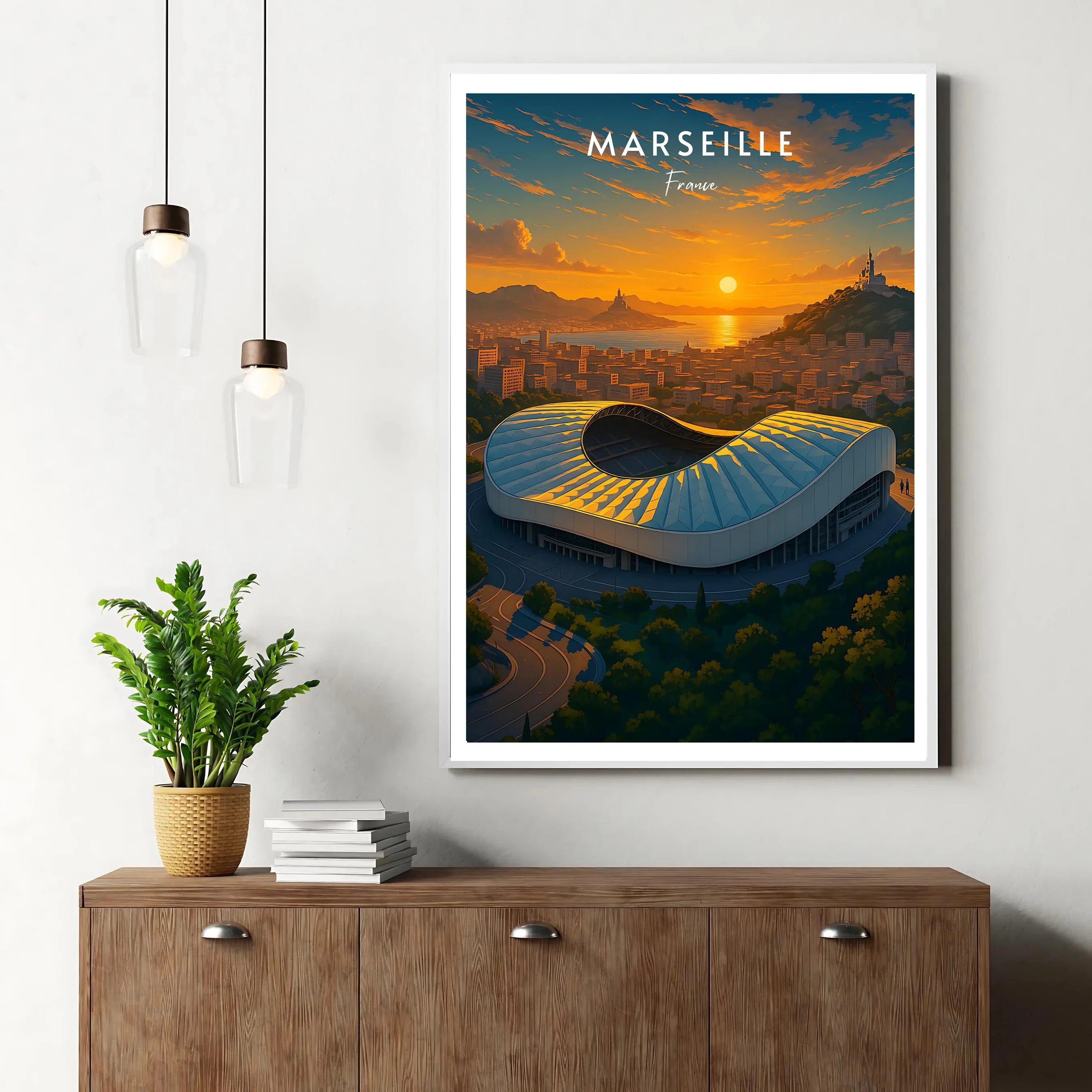 

City travel wall decorations, Marseille, France, Europe, Velodrome, modern art posters, gifts, home living room decorations.