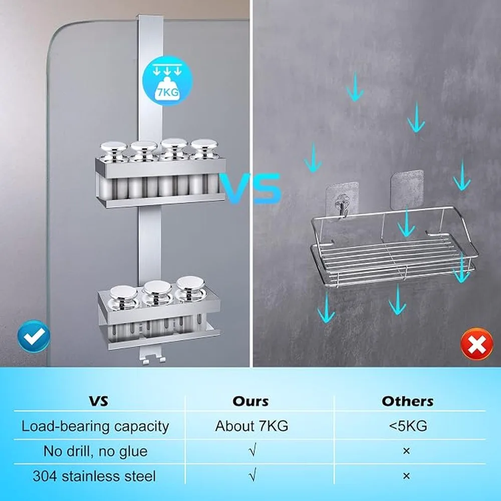 Over Door Shower Storage Shelf Made Durable Stainless Steel With Multiple Hanging Options Is