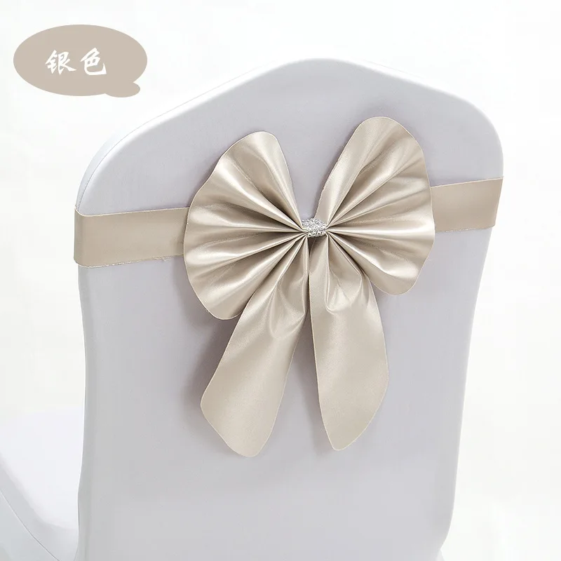 Hotel Wedding Ceremony Elastic Chair Back Flower Chair Cover Butterfly Wedding Gift Band Ribbon Chair Back Decoration Washable