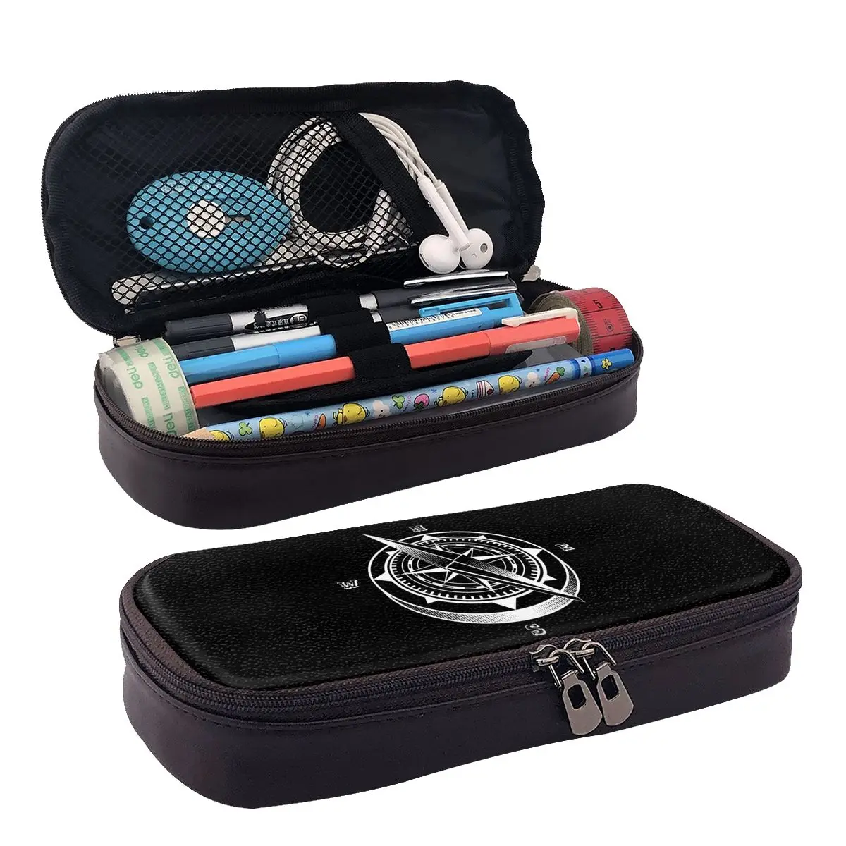 Nautical Compass Captain Anchor Boat Leather Pencil Case for Kids Gifts Pen Box Pencil Bag Stationery Supplies Pen Holder Bag