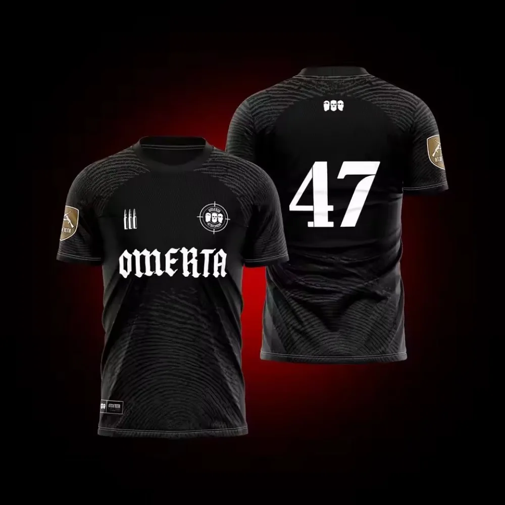 2025 Hot Selling Omerta 47 Series 3D Printed Men's Loose Moisture wicking Breathable Short Sleeve Hooded Round Neck T-shirt