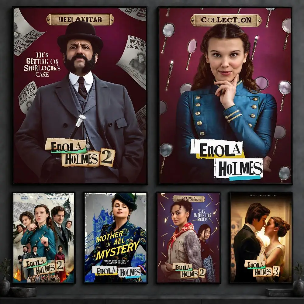 Movie E-Enola HolmesS Poster Art  Self-Adhesive No Glue Residue Wall Decor for Bedroom Living Room