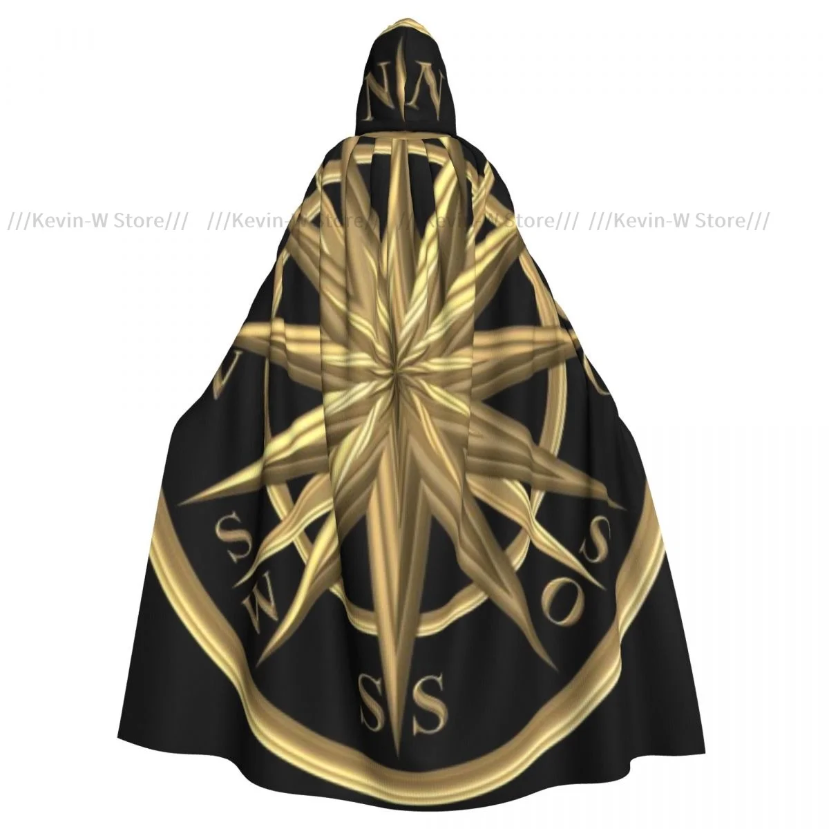 Adult Cloak Cape Hooded Golden Compass Windrose Steering Wheel Medieval Costume Witch Wicca Vampire Elf Purim Carnival Party