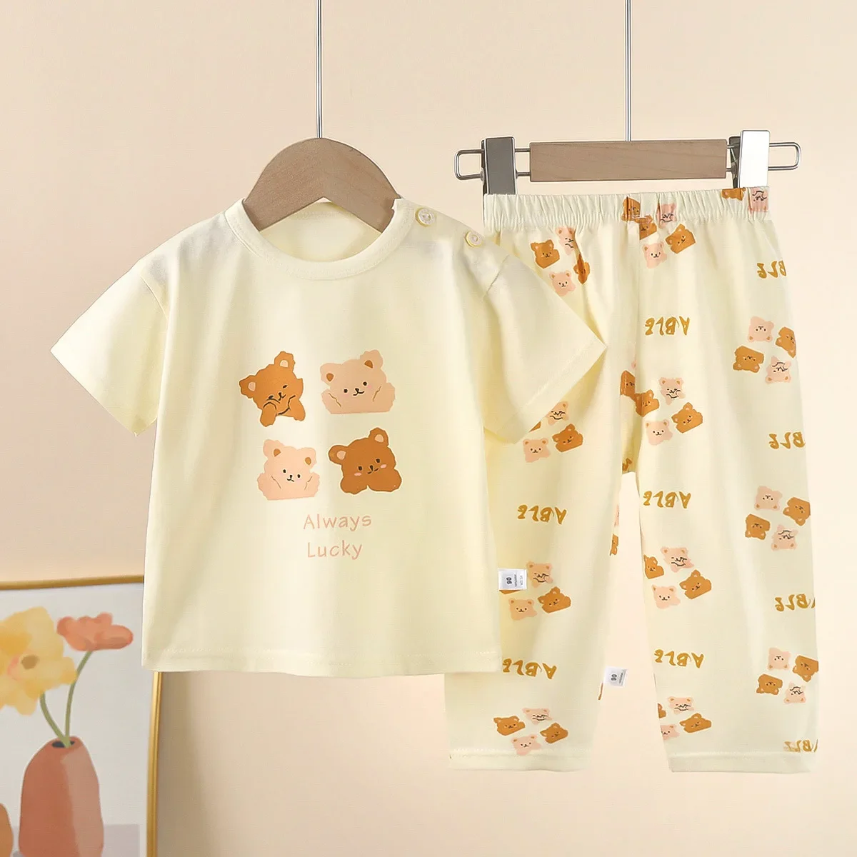 New 2024 Boys Girls Cute Cartoon Short Sleeve T-Shirt Tops + Pants Kids Summer Pure Cotton Clothing Sets Baby Pajamas Loungewear