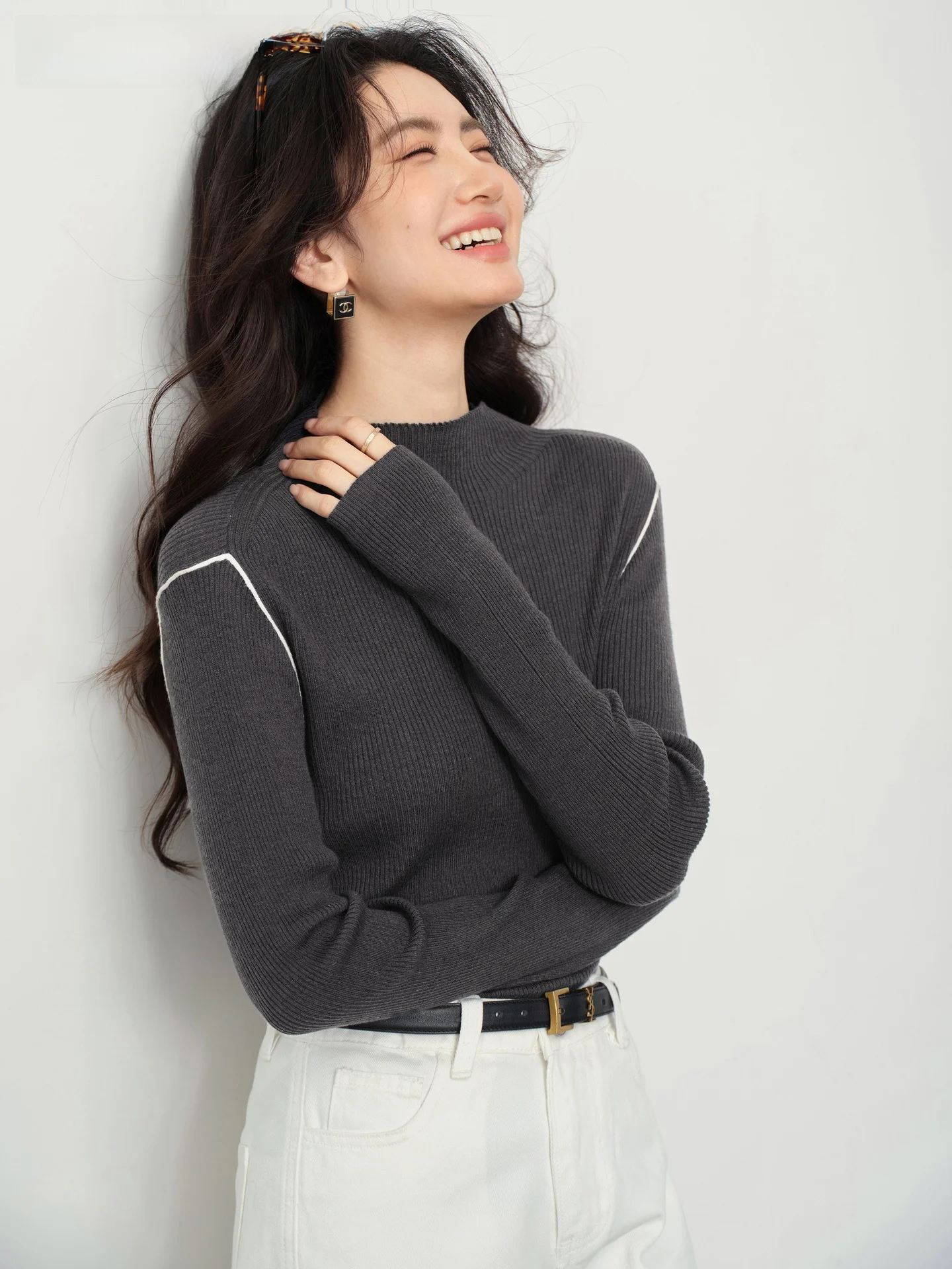 

Deep ey Long Sve Knitted irt Women's Inner Wear Versatile Slimming Sle New Arrival Autumn Collection by Deer South