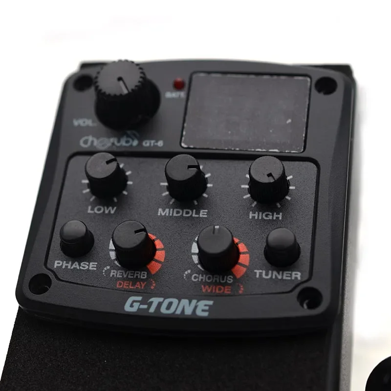 Cherub G-Tone GT-6 Acoustic Guitar Preamp, Piezo Pickup, 3-Band EQ Equalizer, LCD Tuner, Reverb, Delay, Chorus, Wide