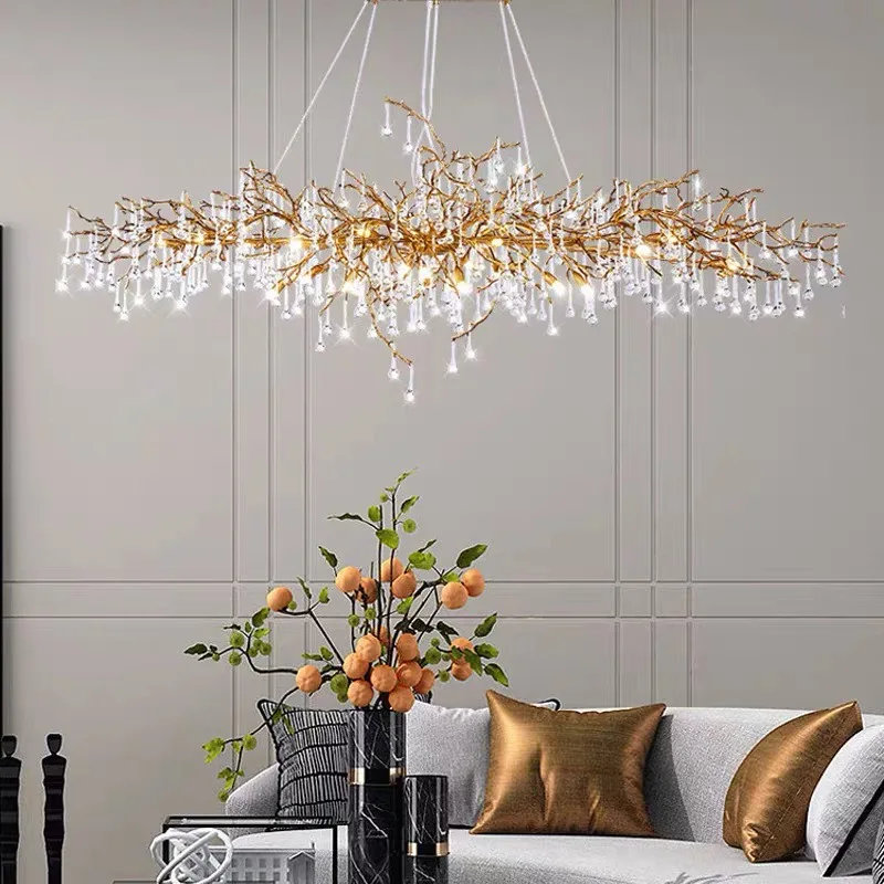 

New Modern Copper Chandelier Glass Drop Copper Chandelier Lighting LED Pendant Hanging Light Living Dining Room Chandelier Light