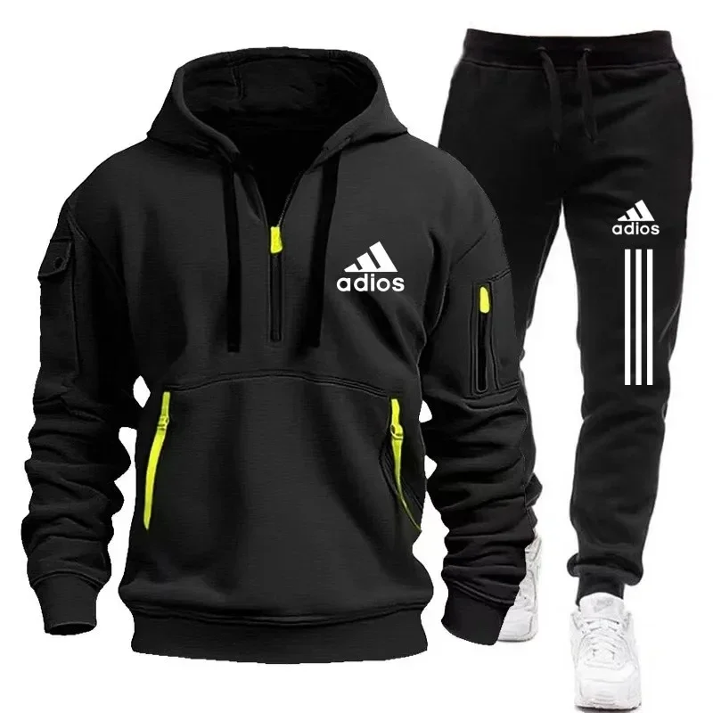 Fashion Print Tracksuit for Men Zipper Hooded Sweatshirt and Sweatpants Two Pieces Suits Male Casual Fitness Jogging Sports Sets