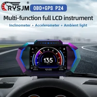 RYSJM P24 OBD + GPS HUD pantalla frontal de coche velocímetro temperatura del agua nivel de combustible prensa de aceite consumo medidor de pendiente accesorios de coche