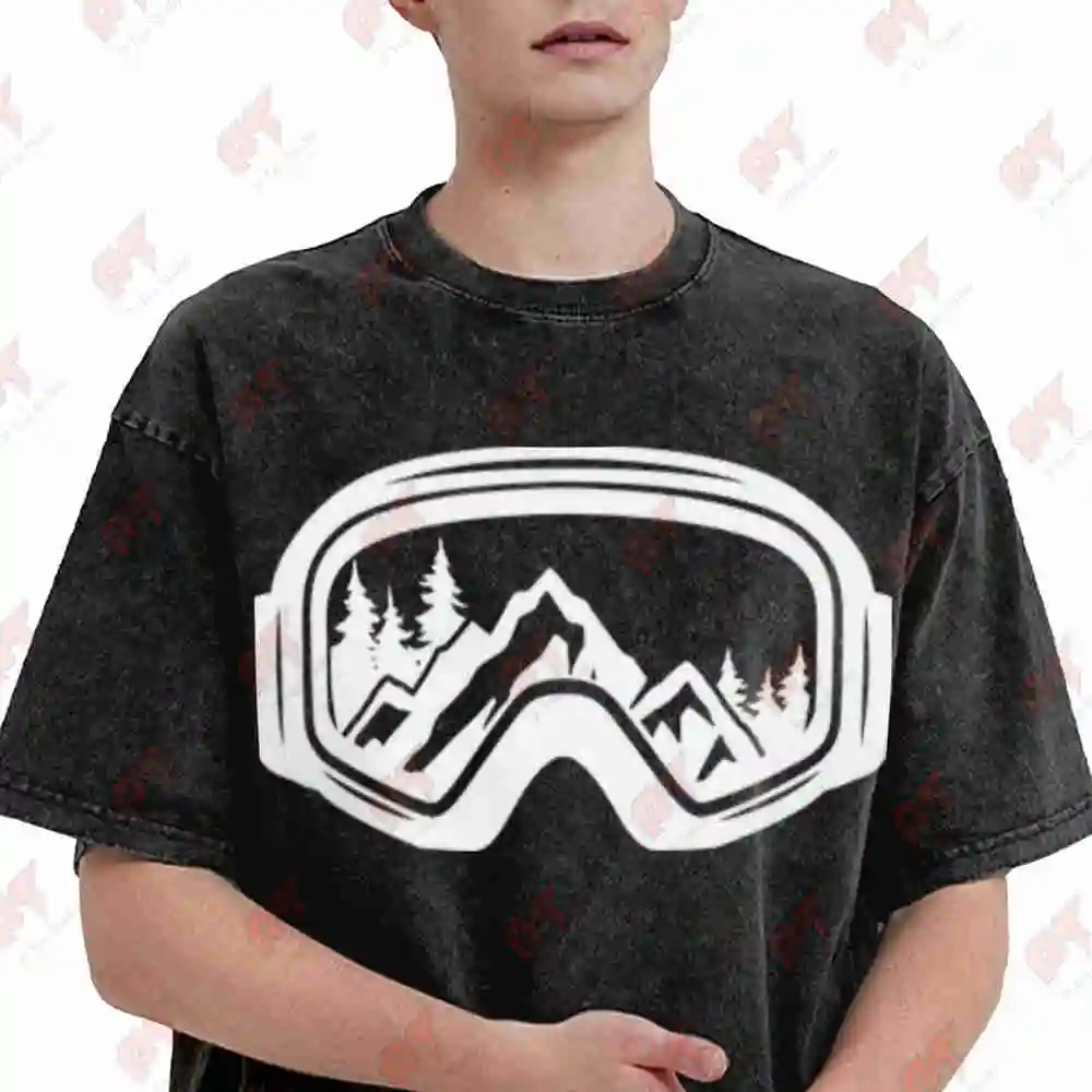 Ski Snowboard Goggles Skiing Snow Mountain Winter Vintage Washed Tee Pure Cotton T-Shirt view 2