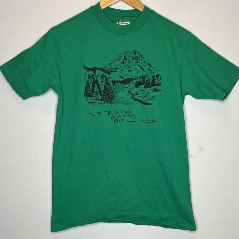 Vintage 80S Wilderness Backpacking Retreat T Shirt Green Outdoors Hiking