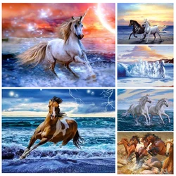 Animal DIY 5D Diamond Painting Kits Full Drill Beach Horse Diamond Mosaic Hand Inlaid Rhinestones Embroidery Home Decor Gifts