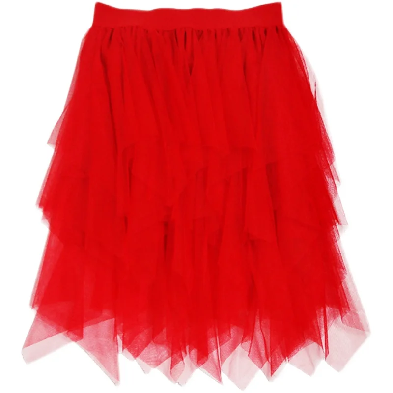 

Red Me f Skirt Women's 2024 New Sle Puffy Skirt Irregular High Waist Korean Version Anti-Aging Large Red Silk Skirt