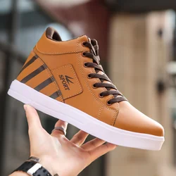 Zapatillas de deporte vulcanizadas para hombre, zapatos planos y cómodos de alta calidad, color blanco, talla grande, otoño y primavera